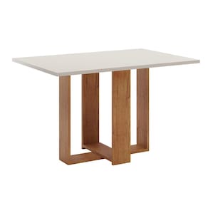 Mesa de Jantar Retangular Viero Caiena com 4 Cadeiras Estofadas e Revestidas em Veludo - Mel/Marfim - 2