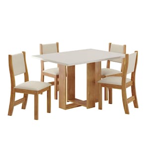 Mesa de Jantar Retangular Viero Caiena com 4 Cadeiras Estofadas e Revestidas em Veludo - Mel/Marfim - 3