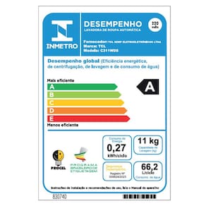 Lava e Seca TCL 11kg/7kg com Motor BLDC Inverter e Sistema Air Wash C311WDS - Prata