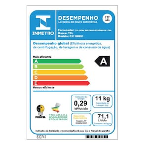 Lava e Seca TCL 11kg/7kg com Motor BLDC Inverter e Sistema Air Wash C311WDS - Prata