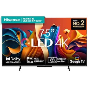 Smart TV 75” Hisense Ultra HD 4K QLED Q6N com Wi-Fi, Bluetooth, USB e HDMI - 75A51HUA