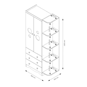 Guarda-Roupa Infantil Peroba Duda Plus com 2 Portas, 3 Gavetas, 5 Prateleiras e 86 cm de Largura