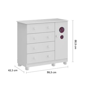 Cômoda Infantil Peroba Duda Plus com 1 Porta, 4 Gavetas, 1 Prateleira e 95,3 cm de Largura - COMODA 1 PT 4 GV PEROBA DUDA PLUS BRANCO - 3