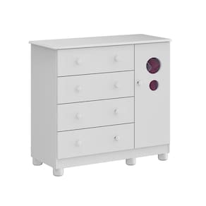 Cômoda Infantil Peroba Duda Plus com 1 Porta, 4 Gavetas, 1 Prateleira e 95,3 cm de Largura - COMODA 1 PT 4 GV PEROBA DUDA PLUS BRANCO - 1