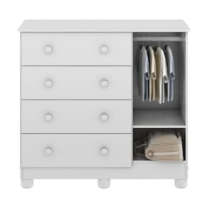 Cômoda Infantil Peroba Duda Plus com 1 Porta, 4 Gavetas, 1 Prateleira e 95,3 cm de Largura - COMODA 1 PT 4 GV PEROBA DUDA PLUS BRANCO - 2