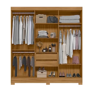 Guarda-Roupa de Casal Moval Valença com 6 portas, 2 gavetas, 6 prateleiras - 195cm de largura - Freijó e Off-white Ripado - 2