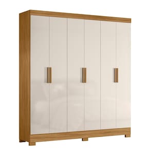 Guarda-Roupa de Casal Moval Valença com 6 portas, 2 gavetas, 6 prateleiras - 195cm de largura - Freijó e Off-white - 1
