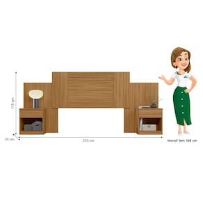 Cabeceira para Cama de Casal Moval Araguaia com 2 Gavetas – 255cm de Largura - Freijó - 1