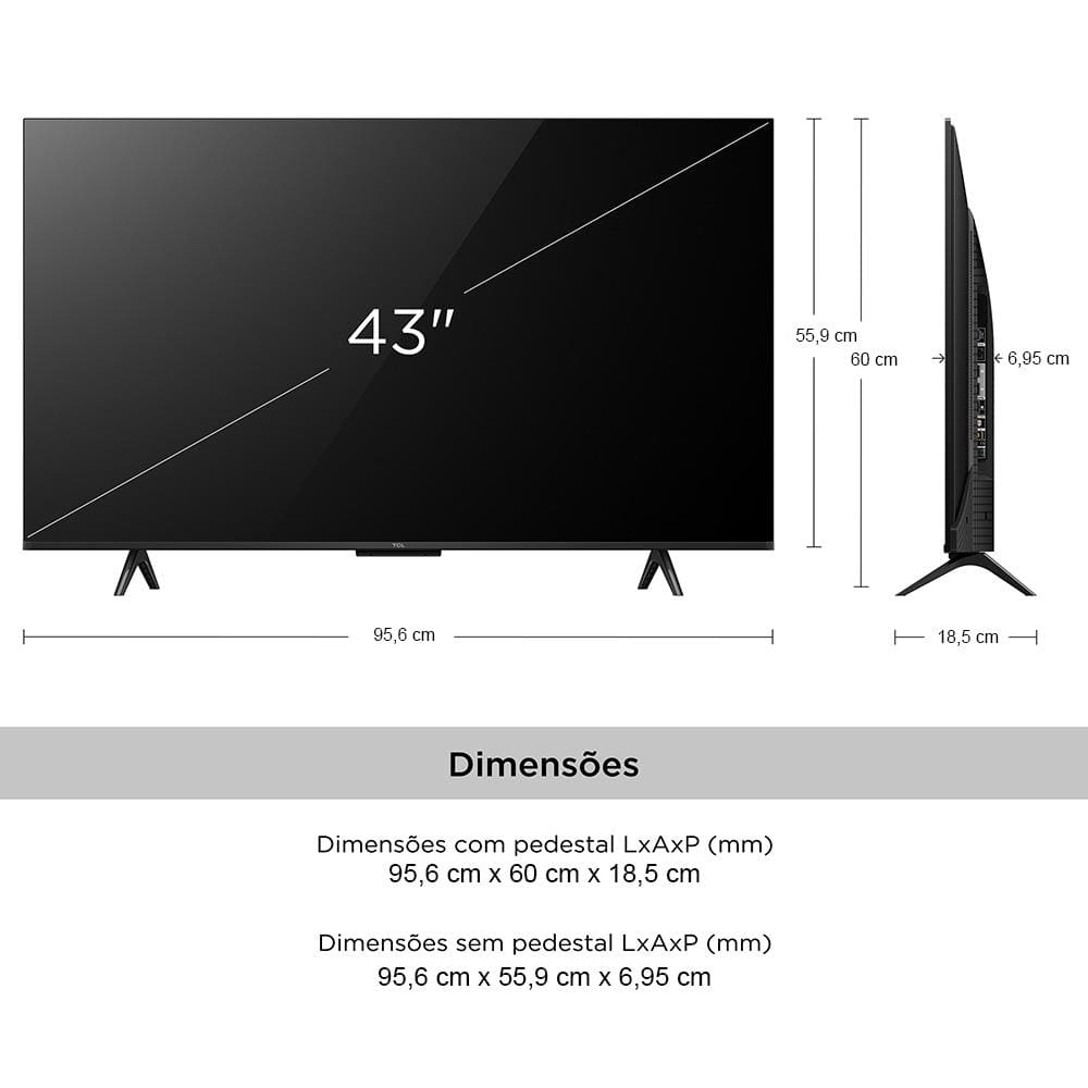 Smart TV 43” Ultra HD 4K TCL 43P755 LED com Google TV, Dolby