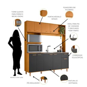 Cozinha Compacta Poliman Liz 9 Portas, 1 Gaveta e 3 Prateleiras - 180cm de largura