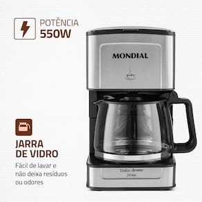 Cafeteira Elétrica Mondial Dolce Arome Vidro C-43-20X-SI 20 Xícaras 550W – Preto/Inox - 220V - 2