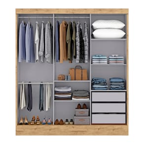 Guarda-roupa Maxel Móveis Plata com 3 Portas, 3 Gavetas, 3 Cabideiros, 6 Prateleiras e Espelho - Capuccino e Branco - 2