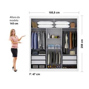 Guarda-Roupa Maxel Móveis Premium com 3 Portas de Correr, 4 Gavetas, 2 Prateleiras e Espelho