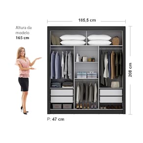 Guarda-Roupa Maxel Móveis Premium com 3 Portas de Correr, 4 Gavetas, 2 Prateleiras e Espelho