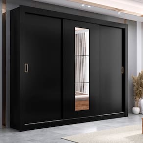 Guarda-Roupa Maxel Móveis Premium com 3 Portas de Correr, 4 Gavetas, 2 Prateleiras e Espelho