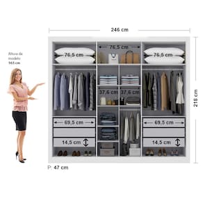 Guarda-roupa Maxel Móveis Thor com 6 Portas, 6 Gavetas, 6 Prateleiras e 2 Cabideiros