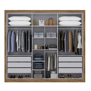 Guarda-roupa Maxel Móveis Thor 6 Portas, 6 Gavetas, 6 Prateleiras, 2 Cabideiros com Espelho - Ipê e Off White - 2
