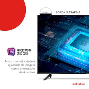 Smart TV 50" 4K Full HD AIWA 50BL02A com Android TV, Dolby Áudio, HDR10+, Wi-fi, Bluetooth, Comando de Voz, Blue Protect e Borda Ultrafina