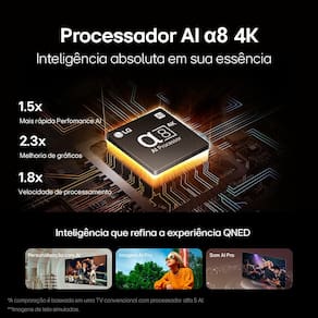 Smart TV LG 65" QNED 4K 65QNED85T com processador a8 AI 4K Ger6, Wi-Fi, Bluetooth, WebOS, 120Hz, ThinQ AI e Multi View