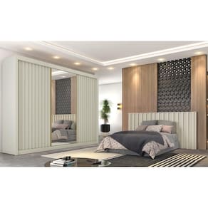 Guarda-Roupa Europa Grécia com espelho, 3 portas de correr, 6 gavetas e 12 prateleiras – 226 cm de largura - Off White - 3