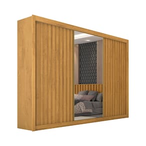 Guarda-Roupa Europa Grécia com espelho, 3 portas de correr, 6 gavetas e 12 prateleiras – 226 cm de largura - Peroba - 1