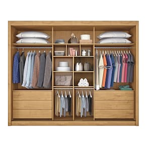 Guarda-Roupa Europa Grécia com espelho, 3 portas de correr, 6 gavetas e 12 prateleiras – 226 cm de largura - Peroba - 2