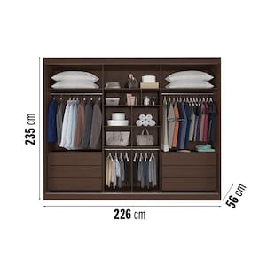 Guarda-Roupa Europa Grécia com espelho, 3 portas de correr, 6 gavetas e 12 prateleiras – 226 cm de largura