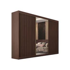 Guarda-Roupa Europa Grécia com espelho, 3 portas de correr, 6 gavetas e 12 prateleiras – 226 cm de largura