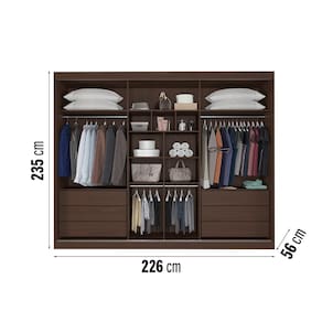 Guarda-Roupa Europa Grécia com espelho, 3 portas de correr, 6 gavetas e 12 prateleiras – 226 cm de largura