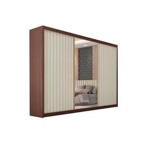 Guarda-Roupa Europa Grécia com espelho, 3 portas de correr, 6 gavetas e 12 prateleiras – 226 cm de largura