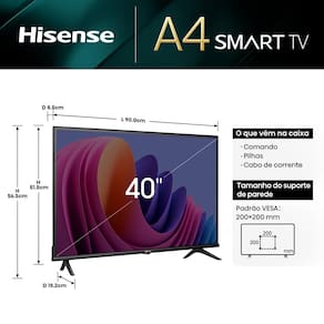 Smart TV 40" FHD Hisense 40A4N com DTS Virtual X, Game e Sports Mode, Controle por Voz, Share to TV e Compatível com Alexa