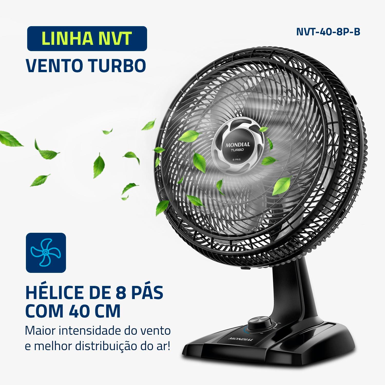 Ventilador de Mesa Mondial Turbo NVT408PB 40cm 8 Pás 3 Velocidades Preto/Prata - 110V - 1