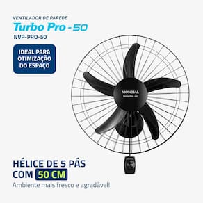 Ventilador de Parede 50cm Mondial Turbo Pro NVP com 5 Pás, 3 Velocidades - Preto