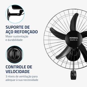 Ventilador de Parede 50cm Mondial Turbo Pro NVP com 5 Pás, 3 Velocidades - Preto