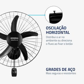 Ventilador de Parede 50cm Mondial Turbo Pro NVP com 5 Pás, 3 Velocidades - Preto - 220V - 3