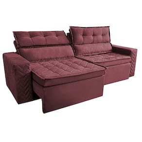 Sofá 3 Lugares Cama inBox Belém Retrátil e Reclinável Revestido em Suede Velusoft - 200cm de Largura - Vinho - 1