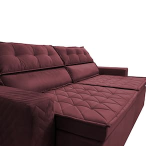 Sofá 3 Lugares Cama inBox Belém Retrátil e Reclinável Revestido em Suede Velusoft - 200cm de Largura - Vinho - 2