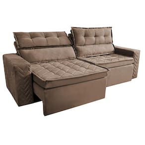 Sofá 4 Lugares Cama inBox Belém Retrátil e Reclinável Revestido em Suede Velusoft - 230cm de largura - Castanho - 2