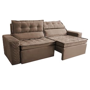 Sofá 4 Lugares Cama inBox Belém Retrátil e Reclinável Revestido em Suede Velusoft - 230cm de largura - Castanho - 3