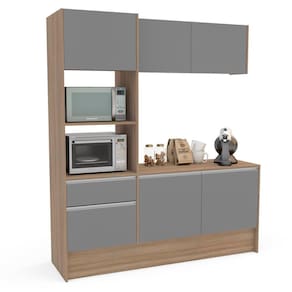 Cozinha Compacta Politorno Mov Evora 6 Portas 1 Gaveta 2 Nichos MDP - 182cm de Largura - Cinza - 1