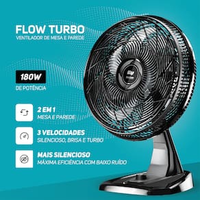 Ventilador de Mesa/Parede Wap Flow Turbo com 8 pás e 3 velocidades 180W - Preto e Cinza