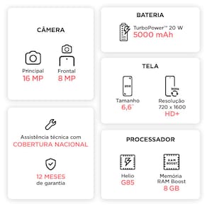 Smartphone Motorola Moto G24 Grafite com 256GB, 4GB RAM + 4GB RAM Boost, Tela de 6.6", Câmera Dupla, Dolby Atmos, Android 14 e Processador Octa-core