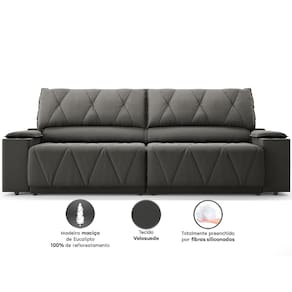Sofá 3 Lugares DDS Glamour Retrátil/Reclinável com 230 cm de Largura e Revestido em Veludo Suede - Cinza - 2