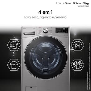 Lava e Seca LG 18Kg/10Kg com Inteligência Artificial AI DD™ e Wi-Fi WD18SV2S6B – Inox Look