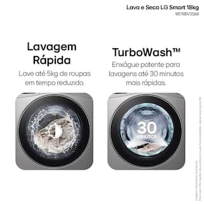 Lava e Seca LG 18Kg/10Kg com Inteligência Artificial AI DD™ e Wi-Fi WD18SV2S6B – Inox Look