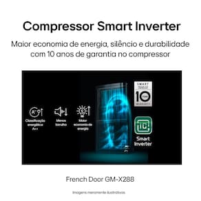 Geladeira Smart LG Inverter French Door GM-X288NQX com compressor Smart Inverter e conectividade ThinQ Black Inox - 660L