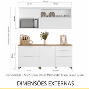 Cozinha Compacta Nesher Marquesa com 4 Portas, 4 Gavetas e 3 Prateleiras – 200 cm de Largura