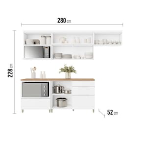 Cozinha Compacta Nesher Marquesa com 4 Portas, 4 Gavetas e 4 Prateleiras – 280cm de Largura