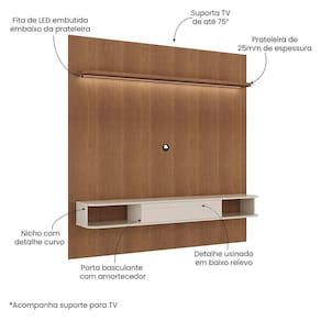 Painel Belluno Artely para TV de até 75 Polegadas com 1 Prateleira e 2 Nichos - PAINEL ARTELY BELLUNO COR CINAMOMO C/OFF WHITE - 3