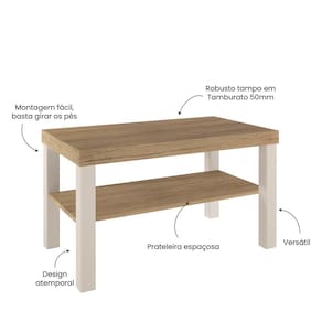 Mesa de Centro Artely Up Retangular Carvalho e Off White - 3